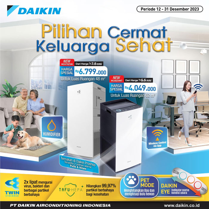 Daikin Air Purifier Tipe 80 Double Streamer Hepa Filter Wifi - MC80ZVM7